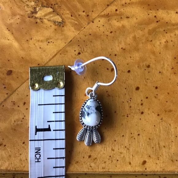 Natural White Buffalo Sterling Silver Feather Earrings - Picture 7 of 7